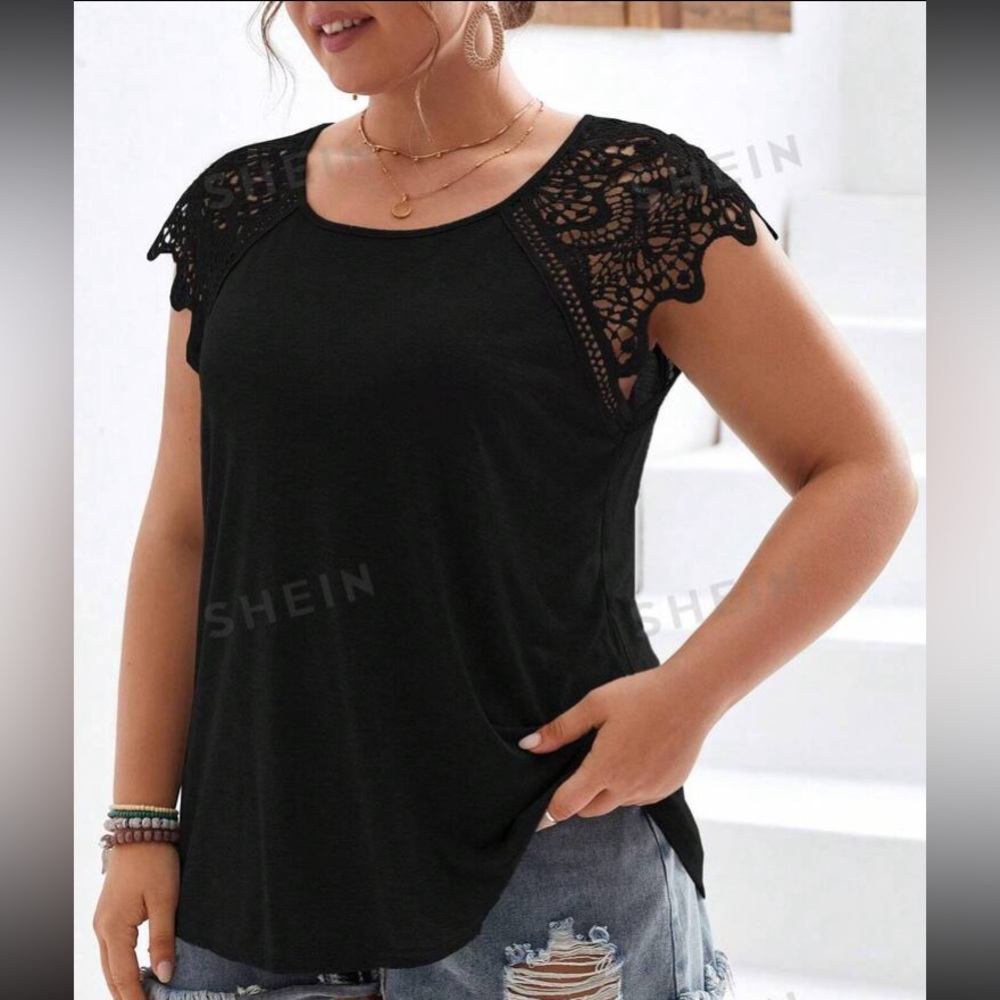🆕 Black T-shirt with Lace Sleeves!!!  Brand NEW !!!
